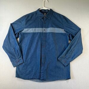 Fried Denim Mens Large Blue Long Sleeve Button Down Shirt Contrast Stripe